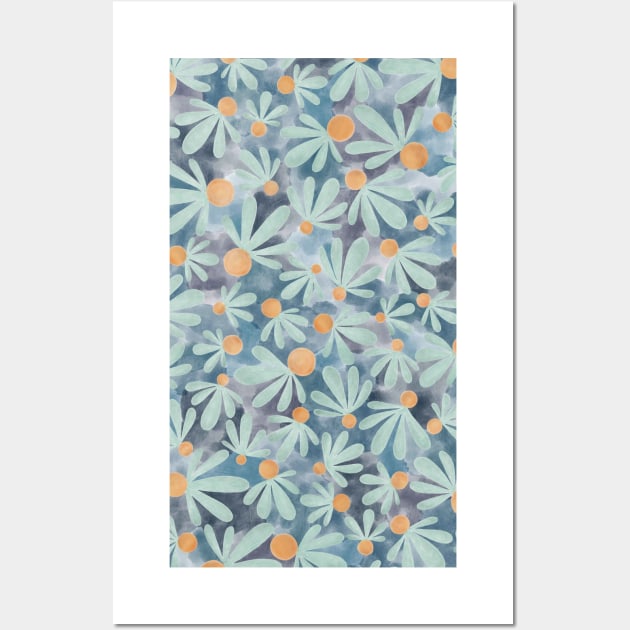 Orange and Turquoise Floral Pattern Wall Art by ToiledeLina